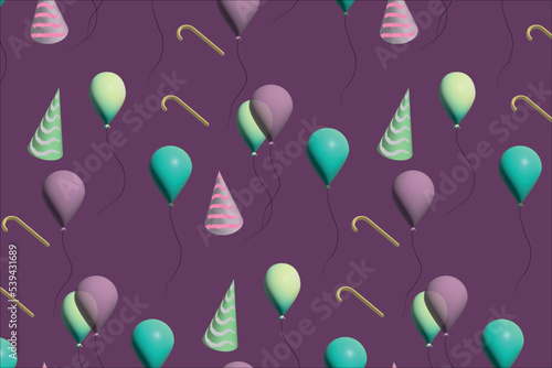 Bright pattern, festive mood, birthday, balls, gifts, fun, holiday.