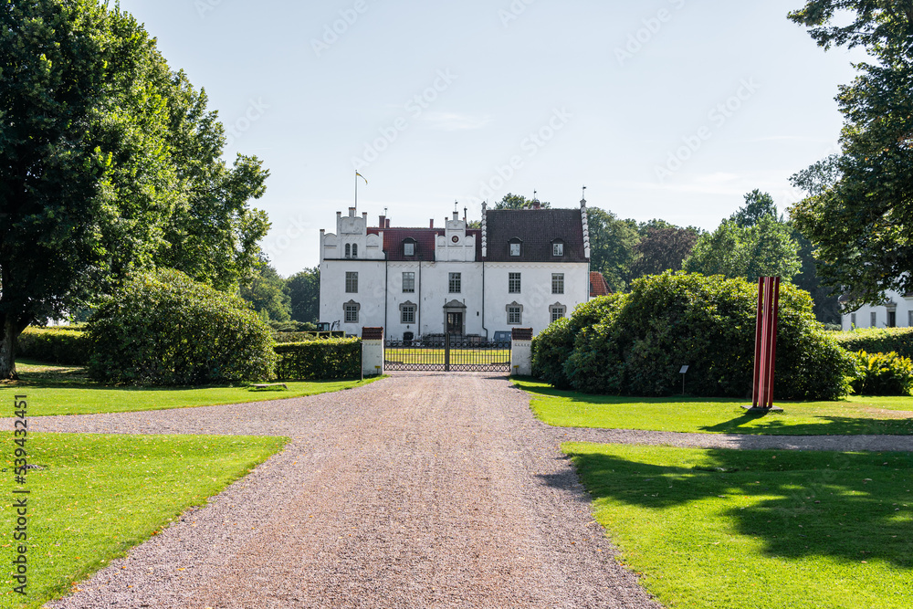Sweden, Wanas – August 14, 2022: A beautiful ancient castle on a sunny summer day. Scandinavian Swedish style.