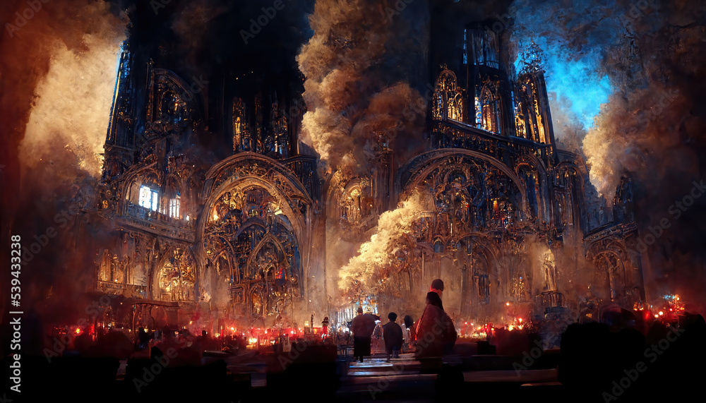 AI generated or 3D illustrated image of the Notre Dame cathedral at Paris in the 1700s - obrazy, fototapety, plakaty 
