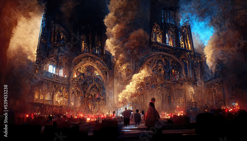 AI generated or 3D illustrated image of the Notre Dame cathedral at Paris in the 1700s photo