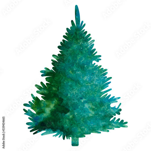 green christmas tree watercolor silhouette design isolated vector
