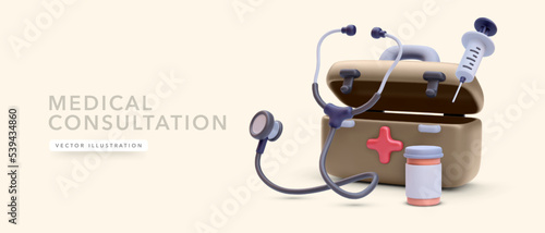 Online healthcare concept in 3d realistic style. Vector illustration