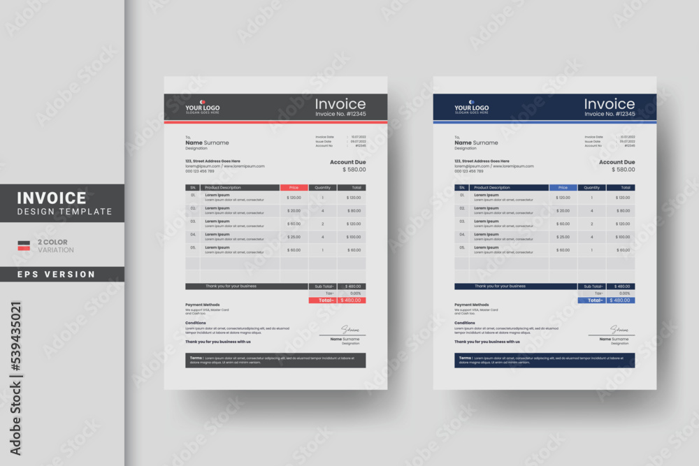 Creative business invoice design for business and company Creative business invoice design for business and company