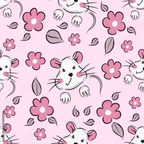 cute mice or mouse on pink seamless pattern