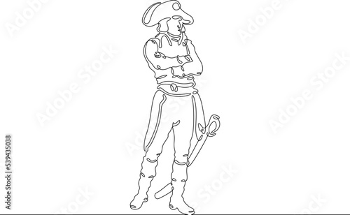 Fototapeta Naklejka Na Ścianę i Meble -  One continuous line. Historical character. French Emperor Napoleon Bonaparte. Soldier in a cocked hat. Soldier in dress uniform. One continuous line on a white background.