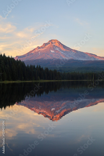 Mt. Hood at sunset with reflection on lake