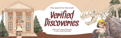 Facebook ads template with  Fossil Archeologist concept,watercolor style