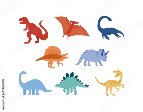 Fototapeta Naklejka Na Ścianę i Meble -  hand drawn cartoon dinosaurs set stock vector in various color collection