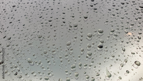 beautiful raindrops on silver glass for background