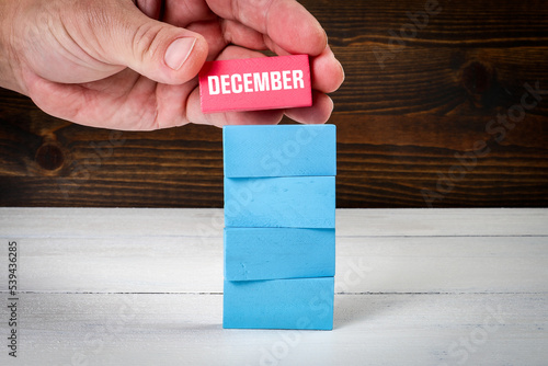 December. Planning, goals and success concepts. Colored wooden blocks photo