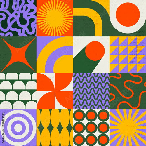 Contemporary Geometric Pattern Design. 16 Experimental Shape-making flat geometric Illustration.