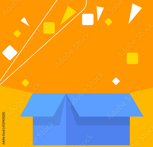 Simple business unpack, package unboxing parcel template. Vector cartoon creative background concept. Holiday gift box unwrap.