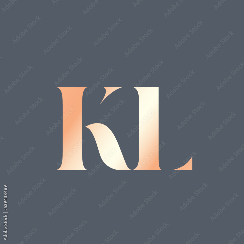 KL monogram logo.Typographic signature icon.Uppercase letter k, letter l serif characters.Lettering sign isolated on dark fund.Wedding, fashion, beauty alphabet initials.Elegant, luxury style. KL monogram logo.Typographic signature icon.Uppercase letter k, letter l serif characters.Lettering sign isolated on dark fund.Wedding, fashion, beauty alphabet initials.Elegant, luxury style.