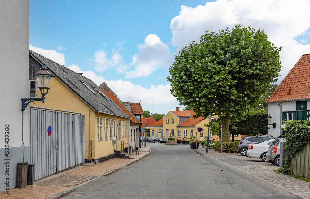 Along the street in Bogense, Bogense is a harbor town on the Kattegat on northern Fyn,Denmark,Scandinavia,Europe Along the street in Bogense, Bogense is a harbor town on the Kattegat on northern Fyn,Denmark,Scandinavia,Europe