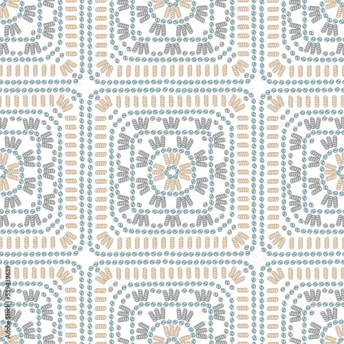 Knitting. Granny Square Crochet. Knitted Squares Seamless Pattern. Crochet Cozy Blanket. Old Fashioned Pastel Colors Background Great for Plaids and Pillows. Vector illustration