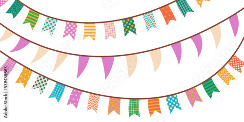 Decorative festive colorful street flags. Holiday decorations. Vector illustration isolated on white background.