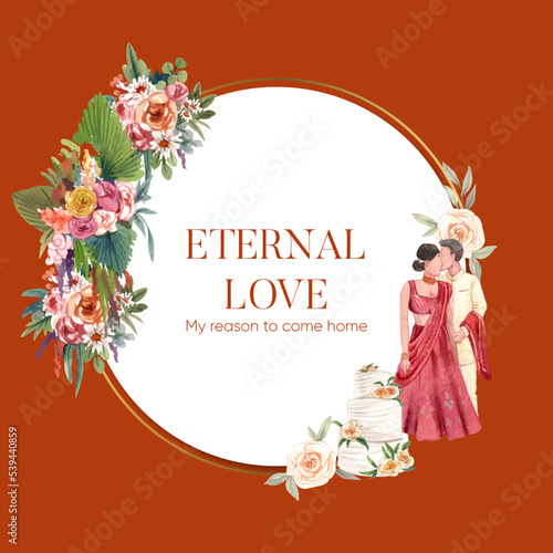 Wreath template with Indian wedding concept,watercolor style
