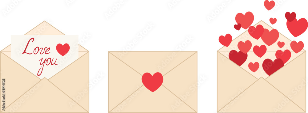 A set of envelopes with red hearts isolated on a white background. February 14. Valentine's day greetings. Happy wedding day. Vector love letters images. Stickers, card, icon, heart in envelope. A set of envelopes with red hearts isolated on a white background. February 14. Valentine's day greetings. Happy wedding day. Vector love letters images. Stickers, card, icon, heart in envelope.