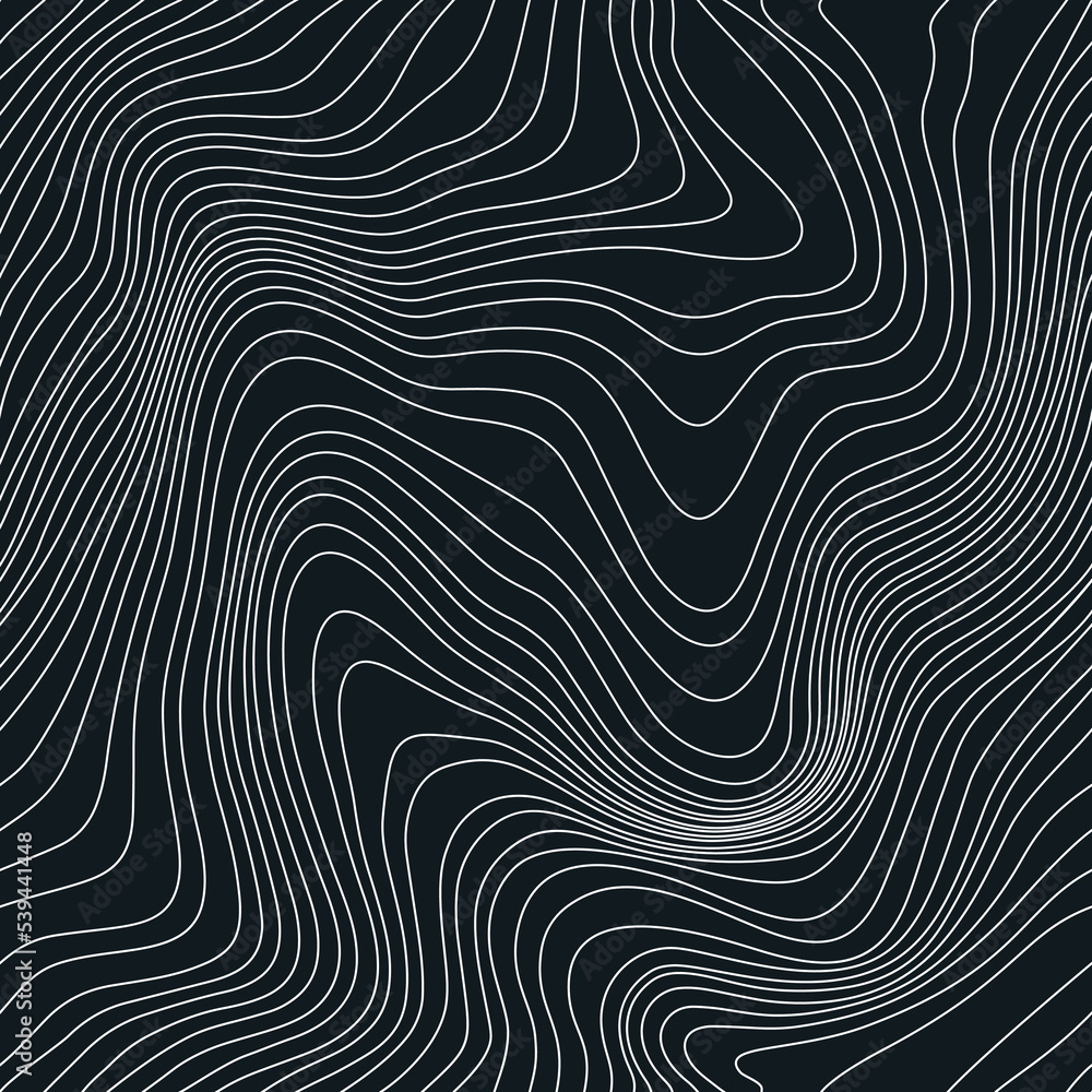 Black Abstract Seamless Weather Map. Topographic Map Lines, Contour Background. Geographic Pattern Meteorological Linear Pattern. Vector Temperature Card