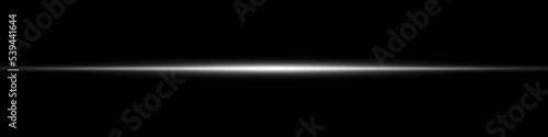White horizontal line. Laser beams, horizontal light beams. Beautiful light reflections.