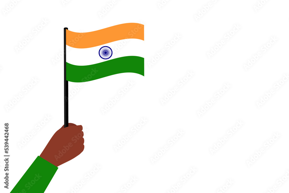 Indian Independence Day concept. Illustration of hand with India flag ...