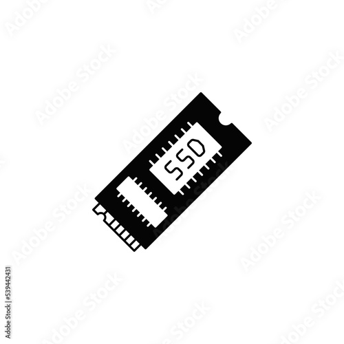 M.2 SSD  icon in black flat glyph, filled style isolated on white background