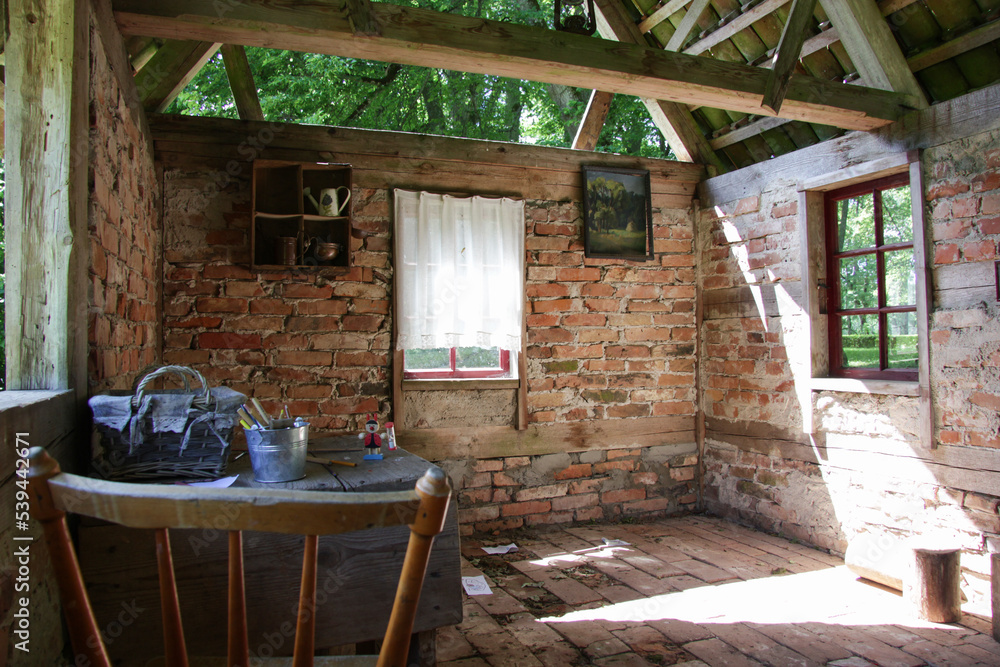 Old brick house interior in the summer