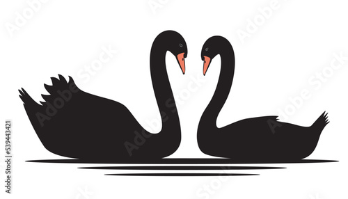 Fototapeta Naklejka Na Ścianę i Meble -  A pair of swans. White swan. Flat design.Vector illustration. Love of two swans 