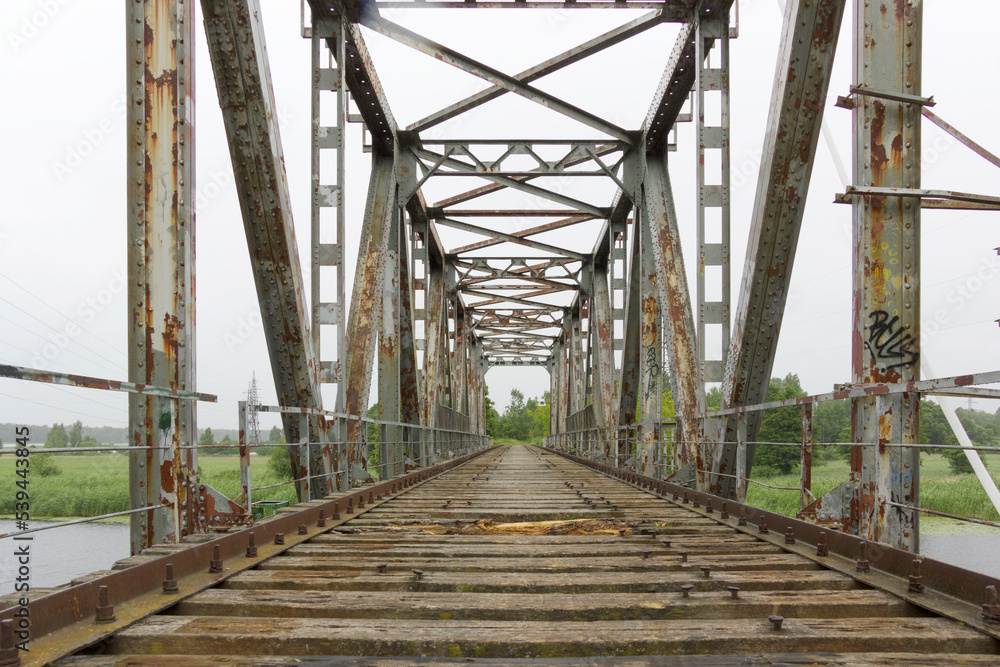 Old steel railroad bridge in Latvia