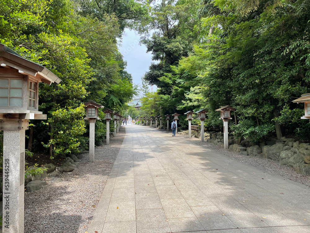 日本の神社。回廊。
