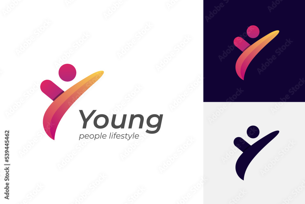 initial letter y people logo design. abstract young people lifestyle with happy logo symbol icon design for healthy life design element - obrazy, fototapety, plakaty 