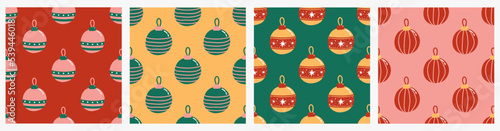 Set of seamless pattern with Christmas balls. Festive vector seamless backround.