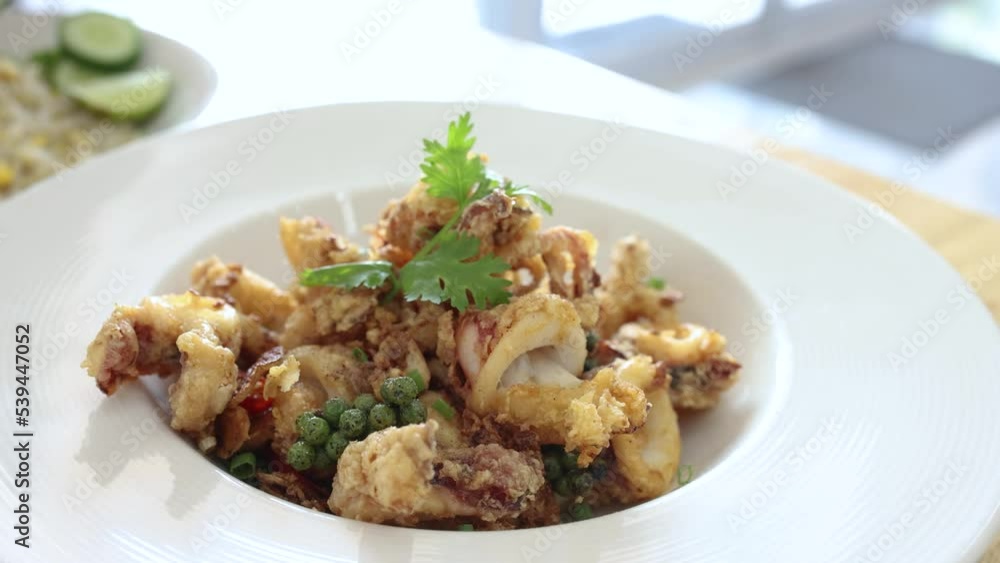 Fried Squid with Crispy Garlic Asian Thai food Fried Squid with Crispy Garlic Asian Thai food