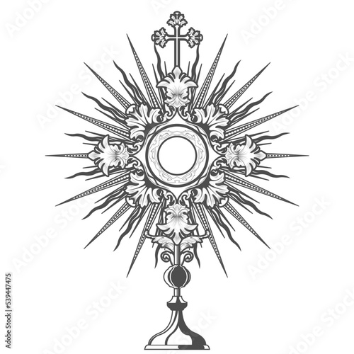 Catholic church ceremony monstrance, ostensory adoration to the blessed sacrament, eucharist, vector photo