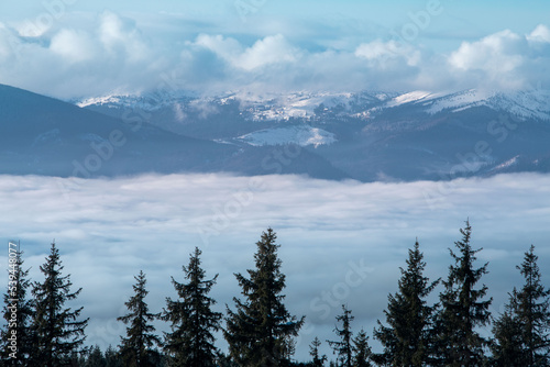landscape view of winter carpathian mountains