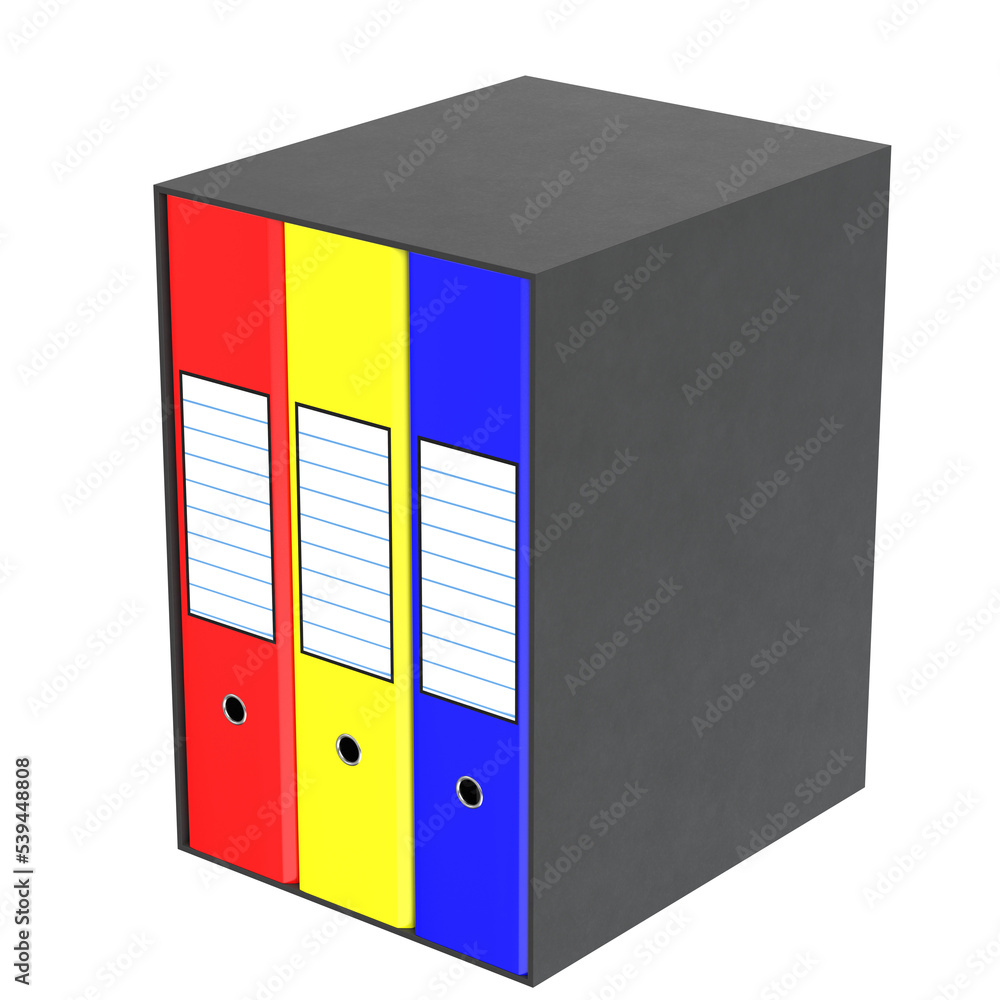 3d rendering illustration of a case with three ring binders 3d rendering illustration of a case with three ring binders