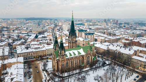 aerial view of Elzhbeta Church in lviv city photo