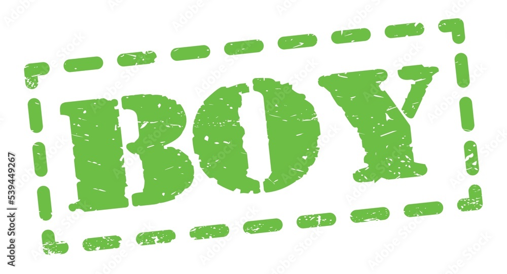 BOY text written on green stamp sign. BOY text written on green stamp sign.