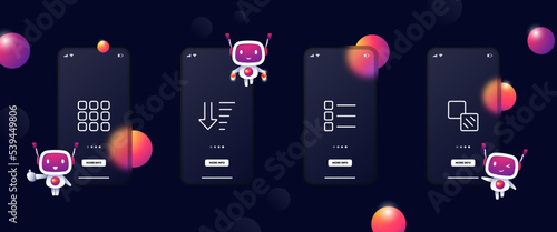 Navigation menu set icon. Main, list, tiles, apps, applications, arrow, order, alignment, capture, buttons. Technology concept. UI phone app screens. Vector line icon for Business and Advertising