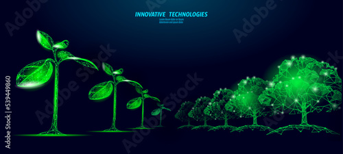 Low poly tree park alley wood. Ecology save nature forest concept. Global deforestation eco idea. Environmental pollution poster template vector illustration