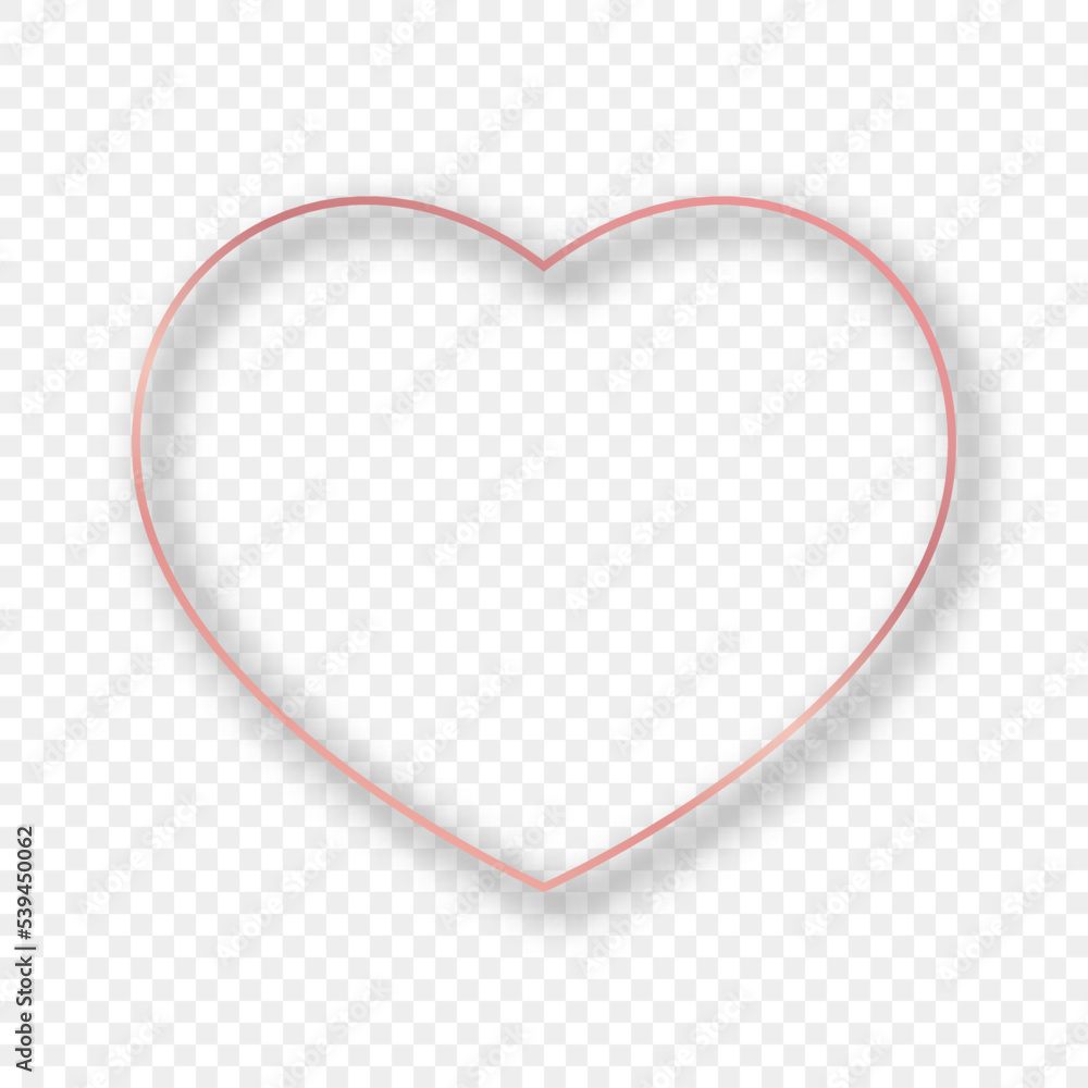 Rose gold glowing heart shape frame with shadow Rose gold glowing heart shape frame with shadow