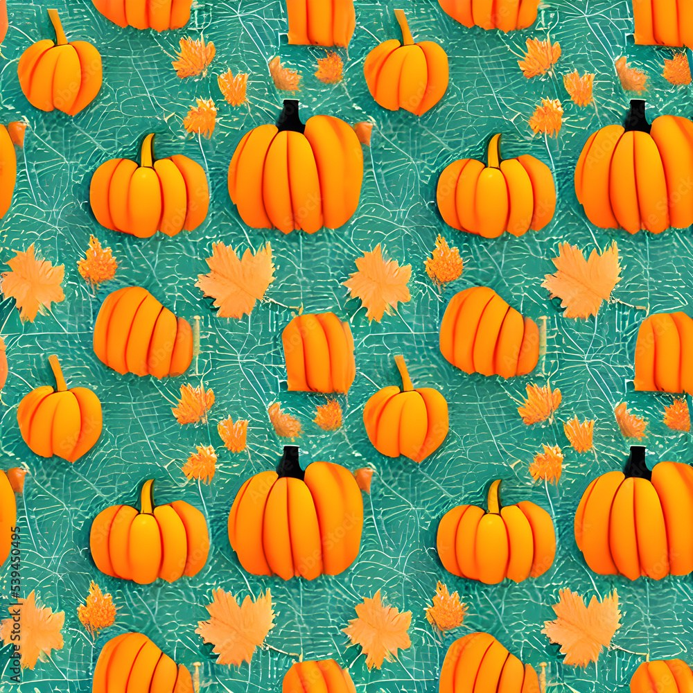 かぼちゃと紅葉の葉っぱのイラスト。