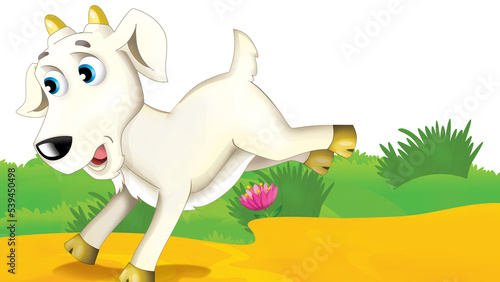 cartoon farm scene with goat illustration for children