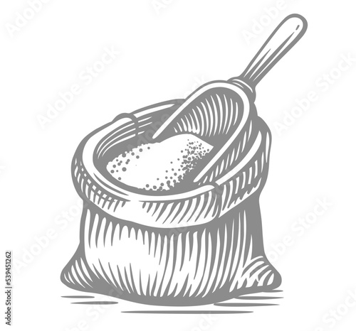 Bag with flour or sugar. Baking ingredient, bread.