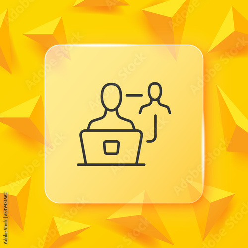 Distance learning line icon. Laptop, student, lecture, learn, conference, online, remote work, tasks distribution. Education concept. Glassmorphism style. Vector line icon for Business and Advertising