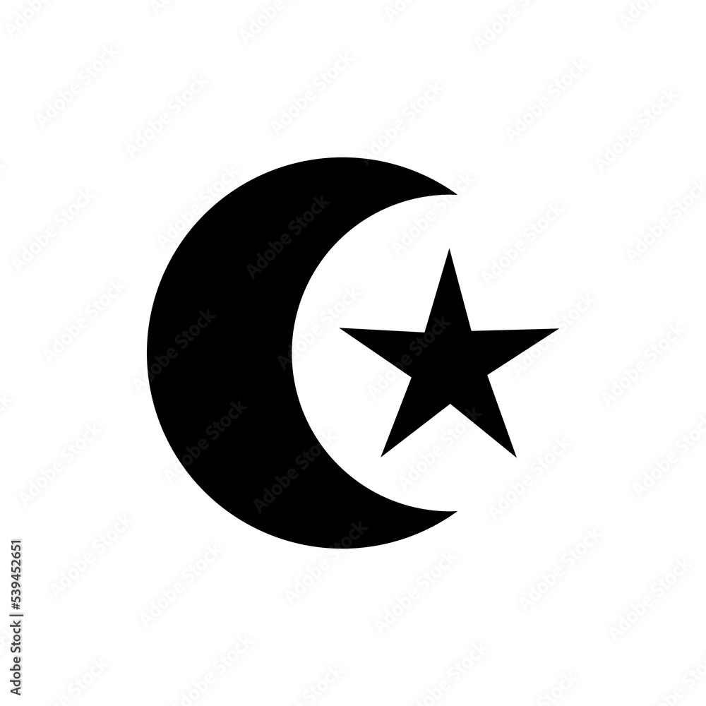 Black and white crescent moon star logo illustration Stock Vector