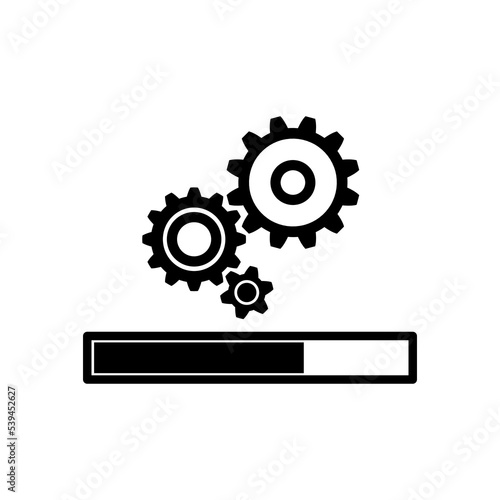Illustration of icon in progress bar and 3 gears