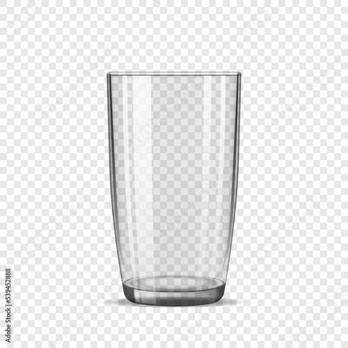 A glass tumbler. Vetkornaya illustration. Realistic glass empty glass. A transparent glass with a straw. 3D vector glass on a transparent background. Glassware.