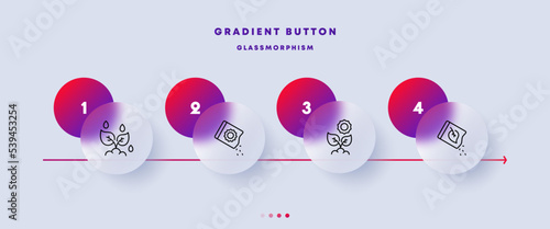 Gardening set icon. Nature, sow seeds, plant, water, rain, drops, soil, ground, sunflower, gardening, care for environment. Ecology concept. Glassmorphism style. Vector line icon for Business
