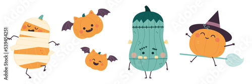 Ensemble de citrouilles monstres d'Halloween drôles et mignonnes